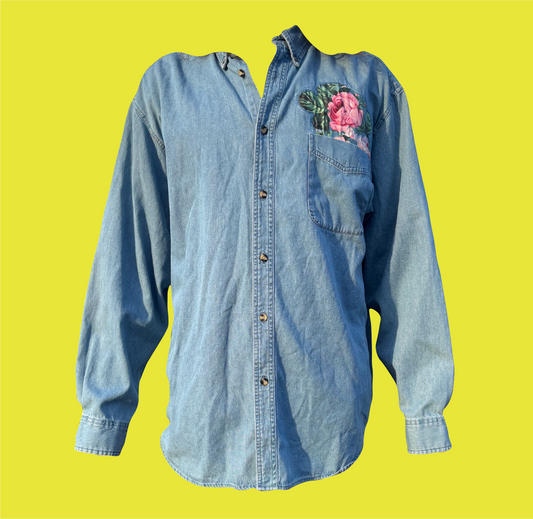 Denim Flowers and Angels Shirt