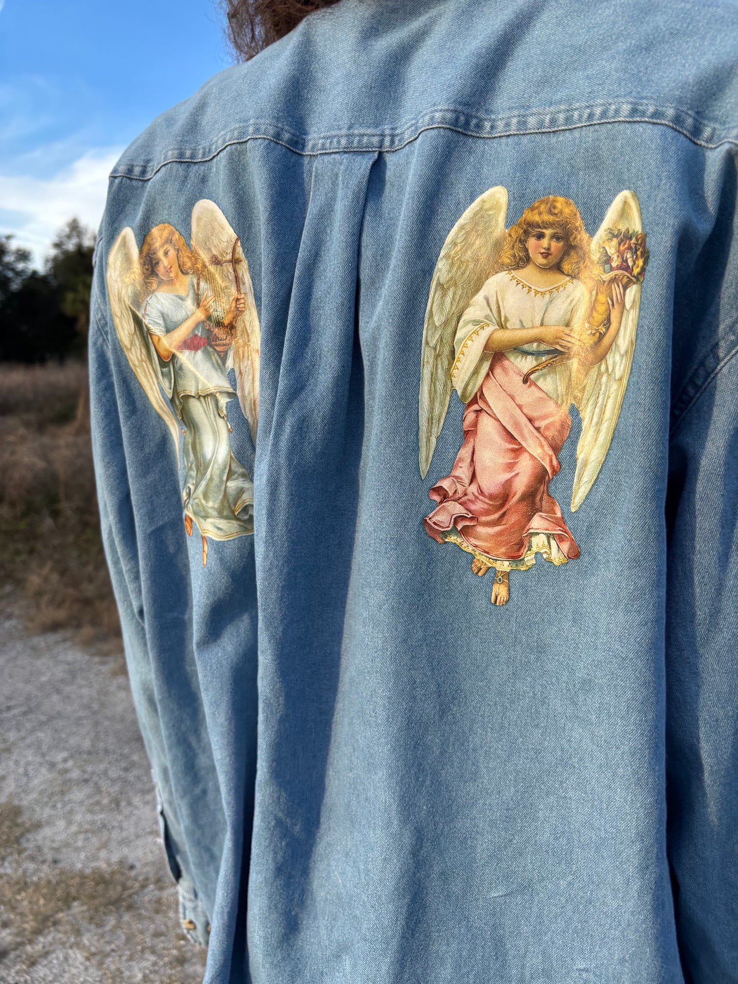 Denim Flowers and Angels Shirt