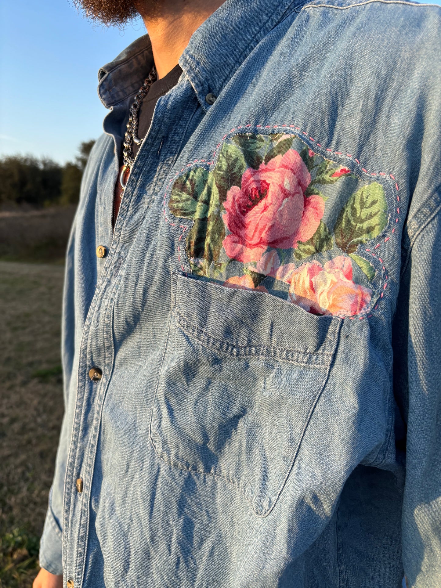 Denim Flowers and Angels Shirt