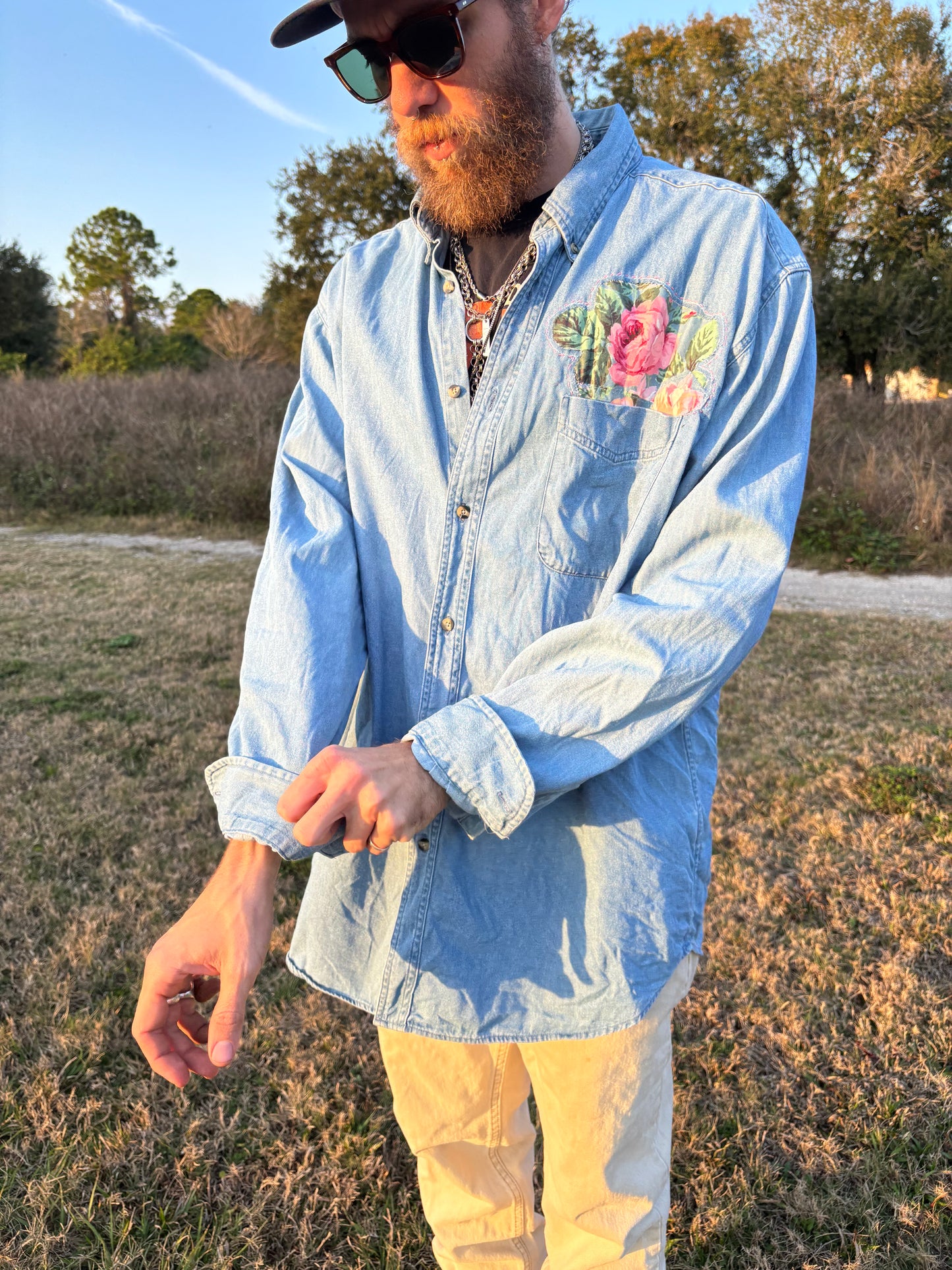 Denim Flowers and Angels Shirt