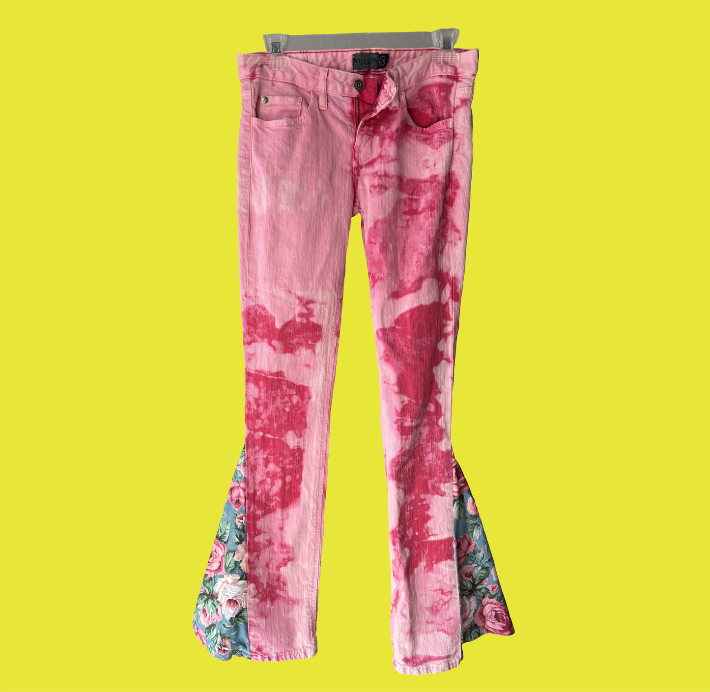 Pink Acid Wash Flare Jeans