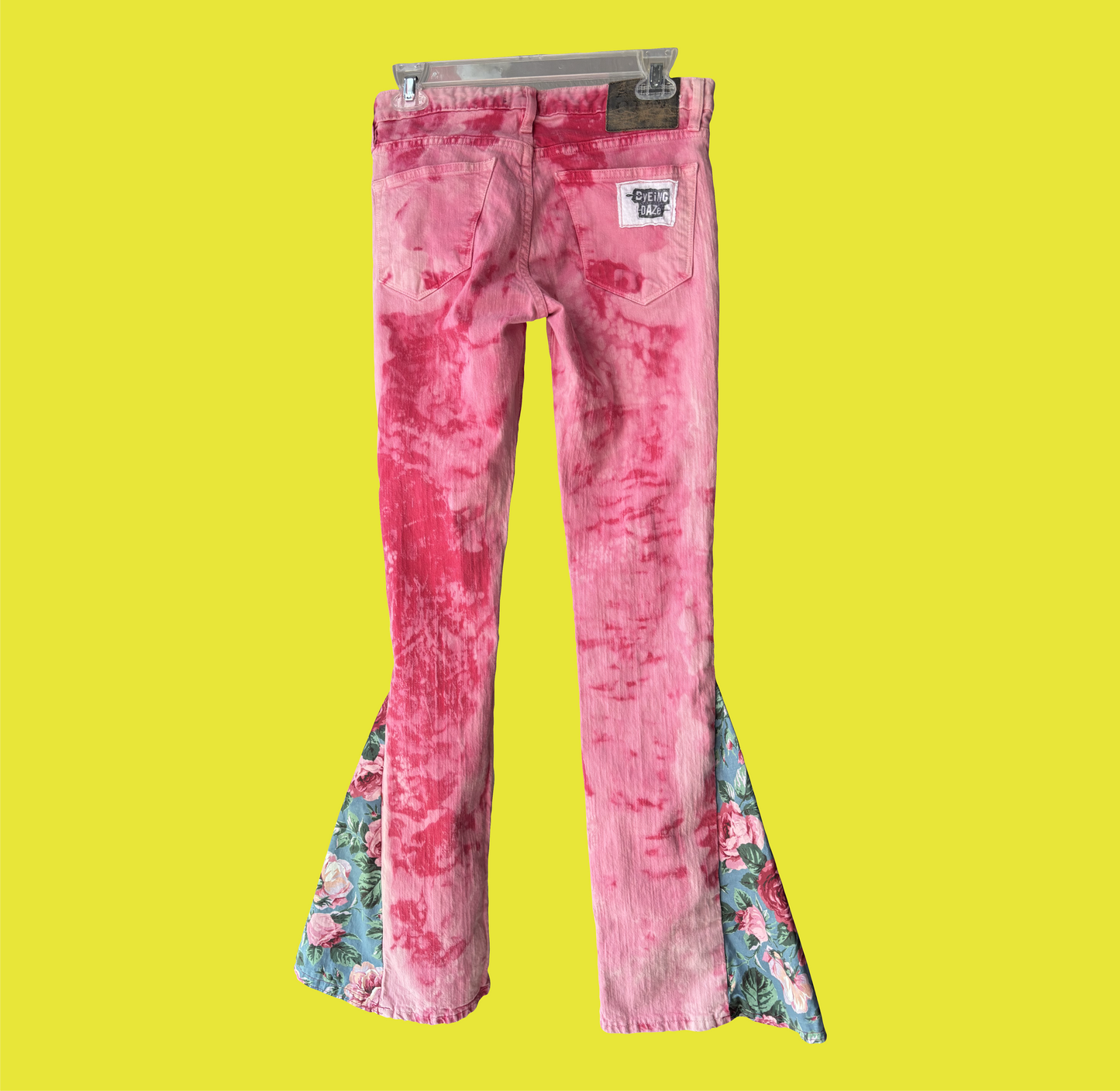 Pink Acid Wash Flare Jeans