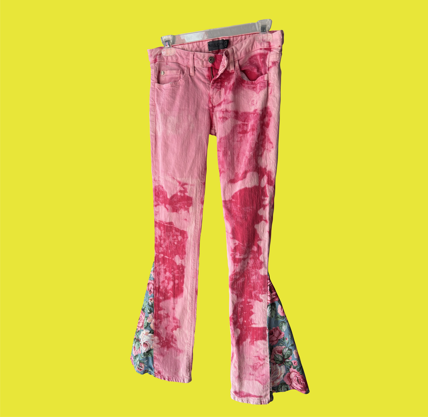 Pink Acid Wash Flare Jeans